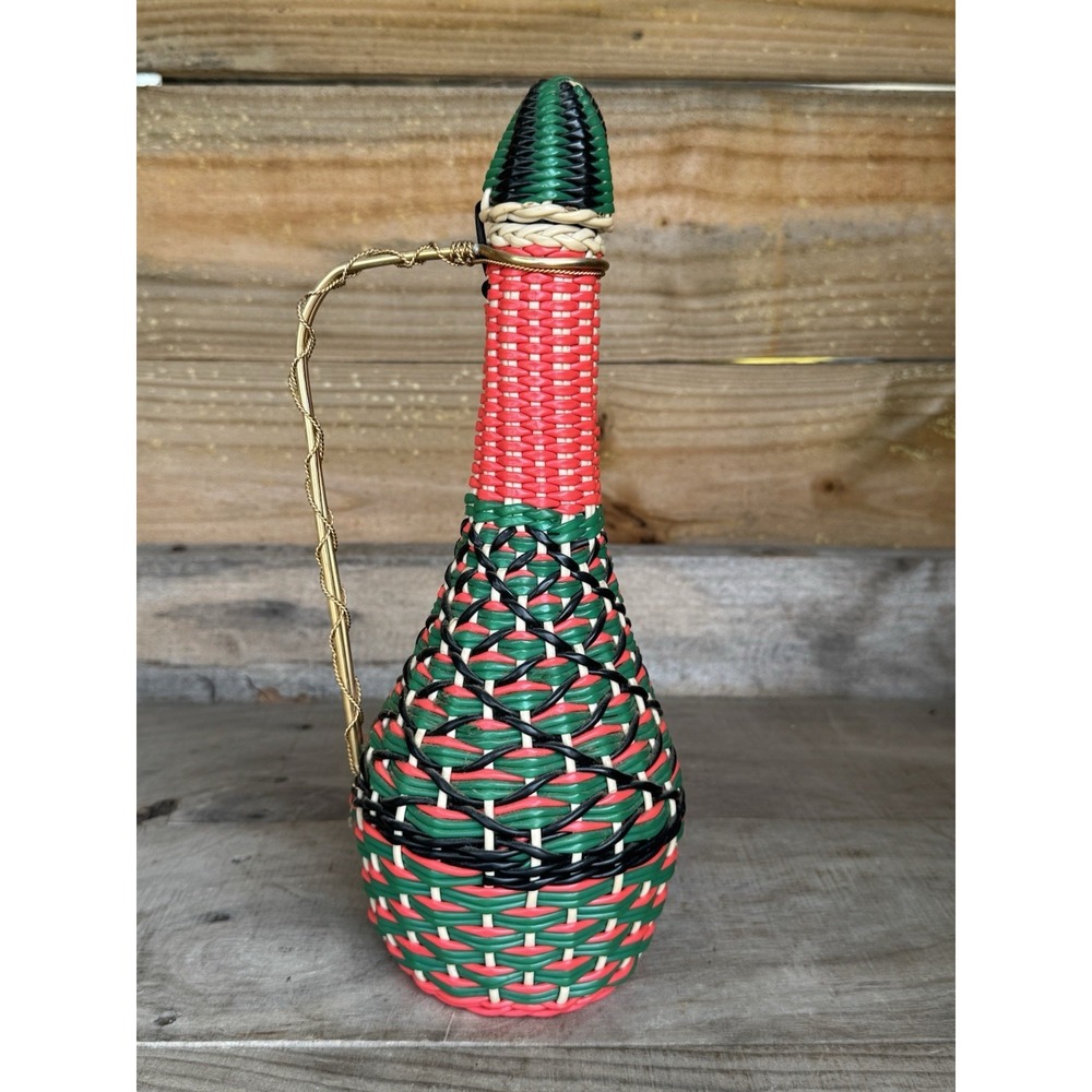 Vintage Bottle Vibrant Woven demijohn scoubidou genie decanter Made In Spain
